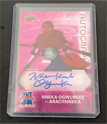 2021 Upper Deck Space Jam A New Legacy Pink Autographs #PS-OG2 Nneka Ogwumike as Arachnneka — front
