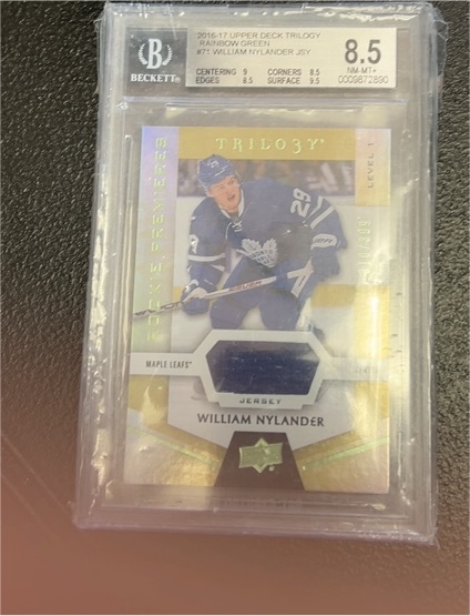 2016 Upper Deck Trilogy #7 William Nylander Rookie Premieres Rainbow Green Jersey — front