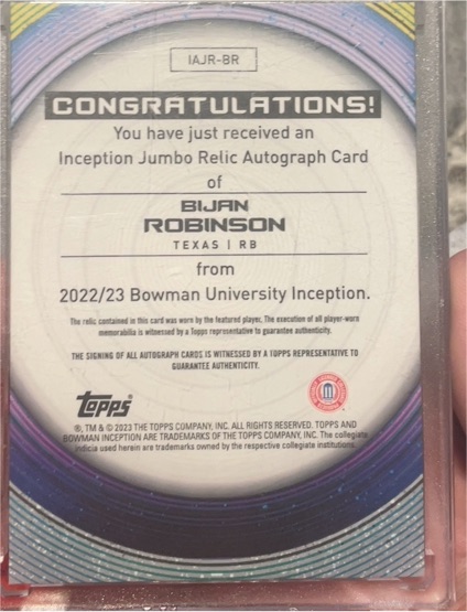 2022/23 Bowman University Inception #IAJR-BR Bijan Robinson — front