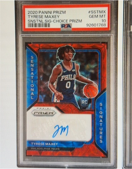 2020 Panini Prizm #SSTMX Tyrese Maxey Sensational Signatures Choice Prizm — front