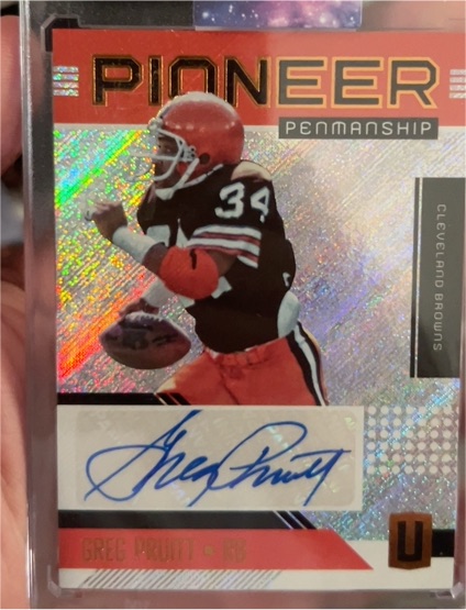 2018 Panini Unparalleled Pioneer Penmanship #PP-GP Greg Pruitt — front
