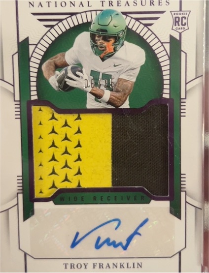 2024 Panini National Treasures #89 Troy Franklin Rookie Patch Auto Purple /25 — front