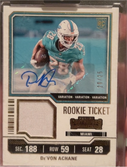2023 Panini Contenders Rookie Ticket Variation Patch #TS9V De'Von Achane — front