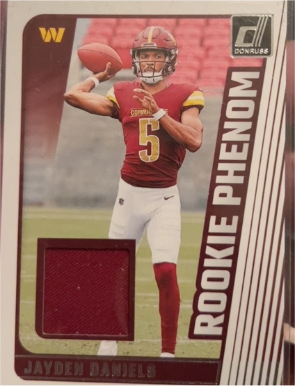 2024 Donruss #RPJ-JDA Jayden Daniels Rookie Phenom Patch Jersey — front
