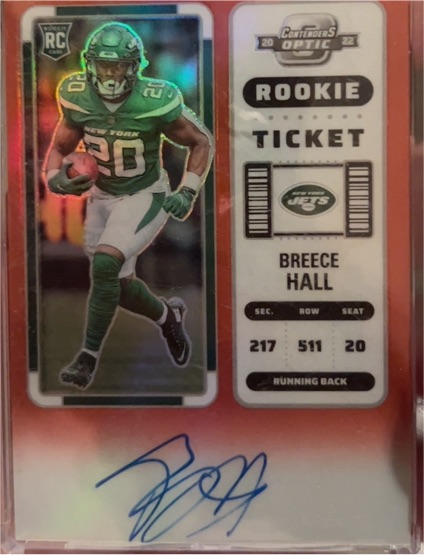 2022 Panini Contenders Optic #120 Breece Hall Rookie Ticket Auto — front