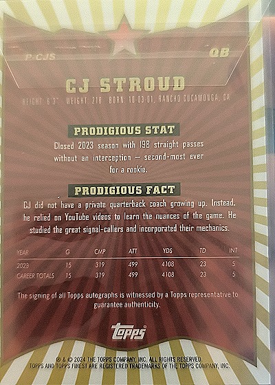 2024 Topps Finest Prodigies #P-CJS CJ Stroud — back