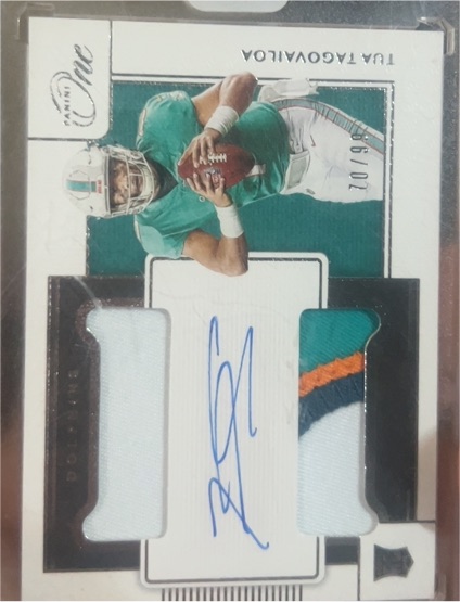 2020 Panini One #20 Tua Tagovailoa Rookie Patch Auto — front