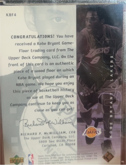 2001 Upper Deck Kobe Bryant Game-Floor Trading Card #KBF4 — front