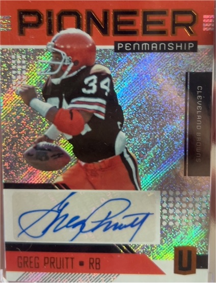 2018 Panini Unparalleled Pioneer Penmanship #PP-GP Greg Pruitt — front