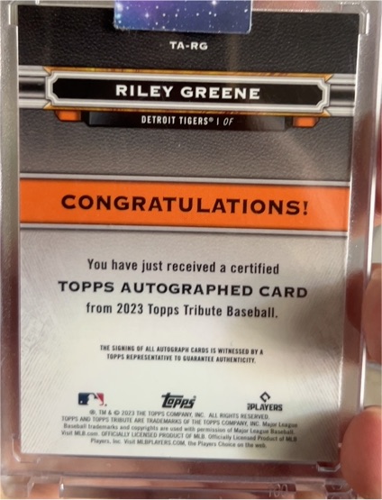2023 Topps Tribute #TA-RG Riley Greene — front