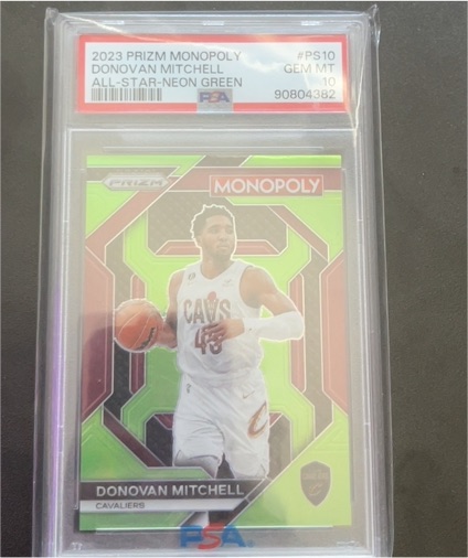 2023 Panini Prizm Monopoly #PS10 Donovan Mitchell All-Star Neon Green — front