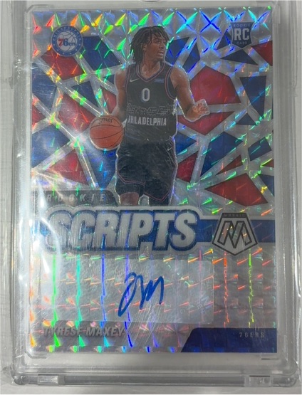 2020-21 Panini Mosaic Rookie Scripts #SC-TMX Tyrese Maxey — front