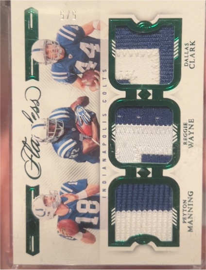 2022 Panini Flawless Triple Patch #3 Peyton Manning Reggie Wayne Dallas Clark — front