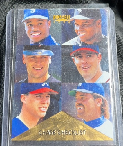 1996 Pinnacle #399 Chase Checklist Ken Griffey Jr. Cal Ripken Jr. Chipper Jones Frank Thomas Greg Maddux Mike Piazza — front