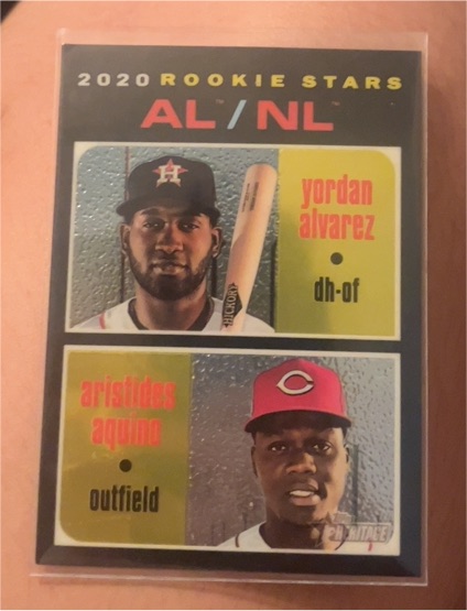 2020 Topps Heritage #54 AL/NL Rookie Stars Yordan Alvarez / Aristides Aquino — front