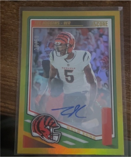 2025 Panini Score Tee Higgins Gold Zone Autograph — front