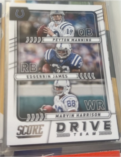 2017 Score #19 Edgerrin James / Marvin Harrison / Peyton Manning Drive Team — front