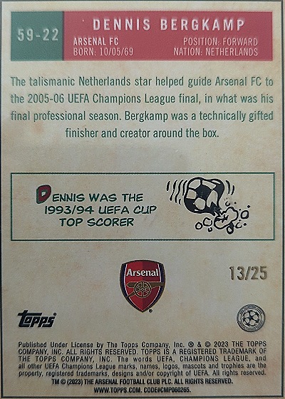2022-23 Topps Chrome UEFA Club Competitions 1959 Topps #59-22 Dennis Bergkamp — back