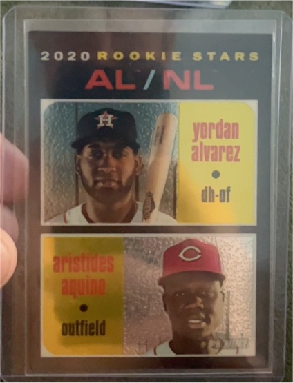 2020 Topps Heritage #54 AL/NL Rookie Stars Yordan Alvarez / Aristides Aquino — front