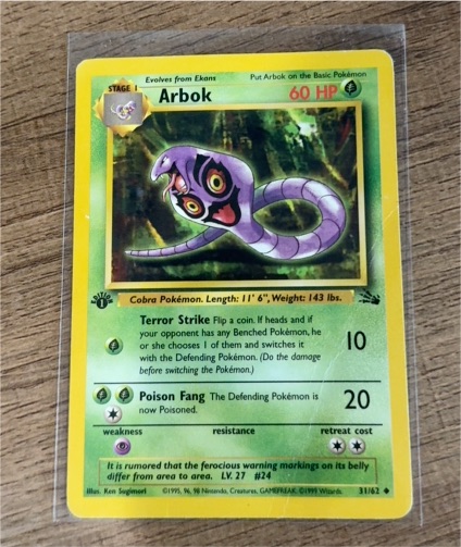 1999 Pokémon Fossil #31 Arbok — front