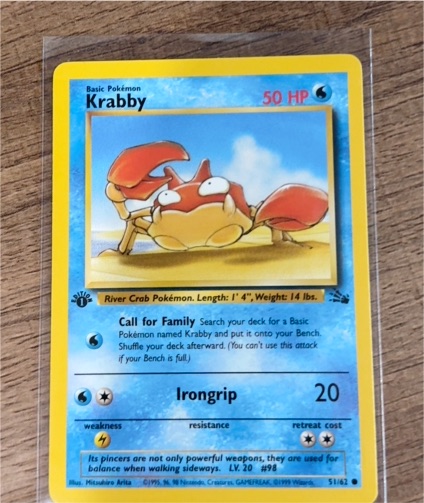 1999 Pokémon Fossil #51 Krabby — front