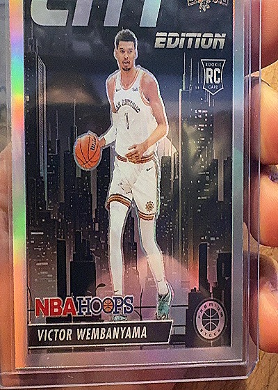 2023-24 Panini NBA Hoops Premium Stock #25 Victor Wembanyama City Edition Silver Prizm Rookie Card — front