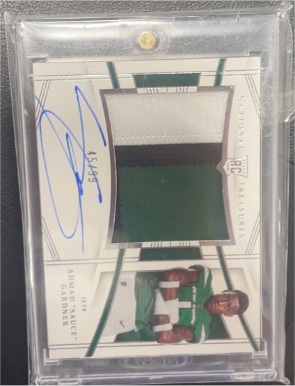 2022 Panini National Treasures #ASG Ahmad 'Sauce' Gardner Rookie Patch Auto — front