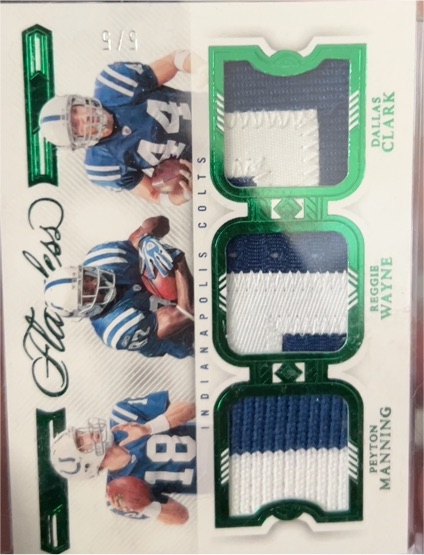 2022 Panini Flawless #3 Peyton Manning Reggie Wayne Dallas Clark Triple Patch — front