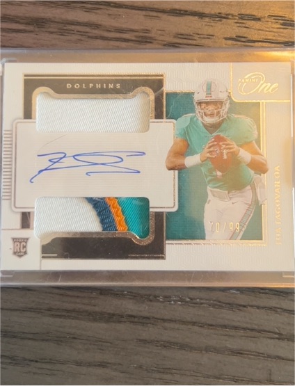 2020 Panini One #32 Tua Tagovailoa RC Rookie Patch Auto — front