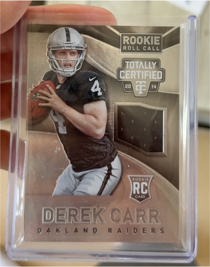 2014 Panini Totally Certified Rookie Roll Call Jerseys #RRC-DC Derek Carr — front