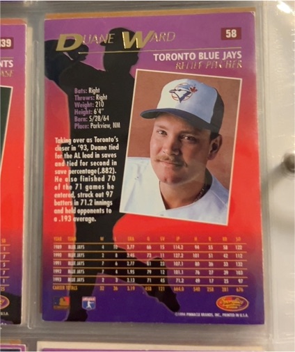 1994 Pinnacle Sportflics 2000 #58 Duane Ward — front