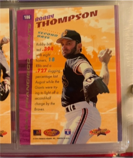 1994 Pinnacle Starflics #186 Robby Thompson — front