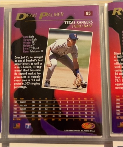 1994 Pinnacle Sportflics 2000 #85 Dean Palmer — front