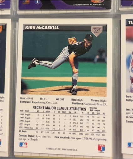 1992 Leaf #227 Kirk McCaskill — front