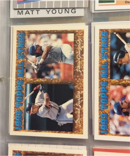 1993 Topps All Stars #389 David Justice / Juan Gonzalez — front