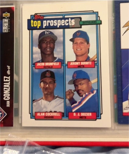 1992 Topps #591 Top Prospects Jacob Brumfield Jeromy Burnitz Alan Cockrell D.J. Dozier — front
