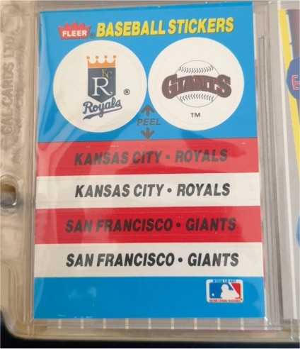 1989 Fleer Baseball Stickers Royals / Giants — front