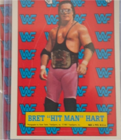 1987 Topps WWF Stickers #1 Bret "Hit Man" Hart — front