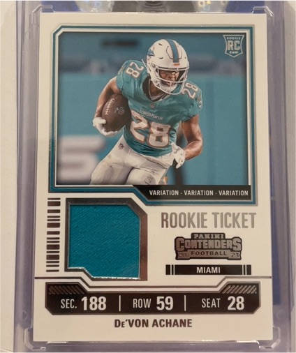 2023 Panini Contenders Rookie Ticket Swatches Variation #TS9V De'Von Achane — front