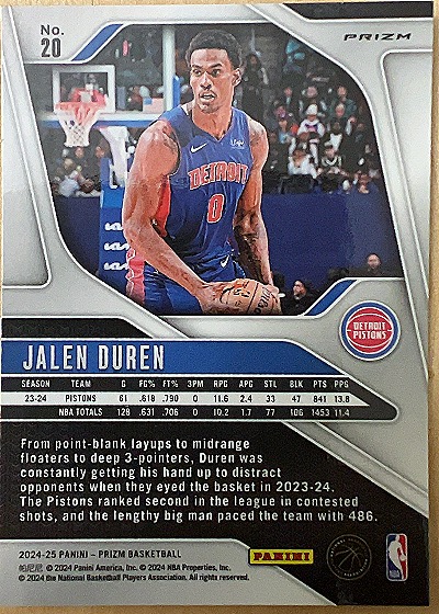 2024-25 Panini Prizm #20 Jalen Duren — back