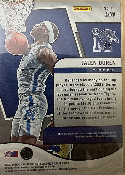 2022 Panini Chronicles Revolution Draft Picks #11 Jalen Duren — back