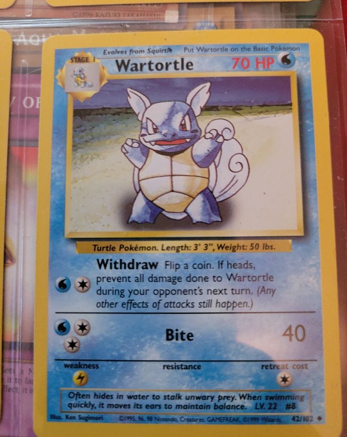 1999 Pokémon Base Set #42 Wartortle — front