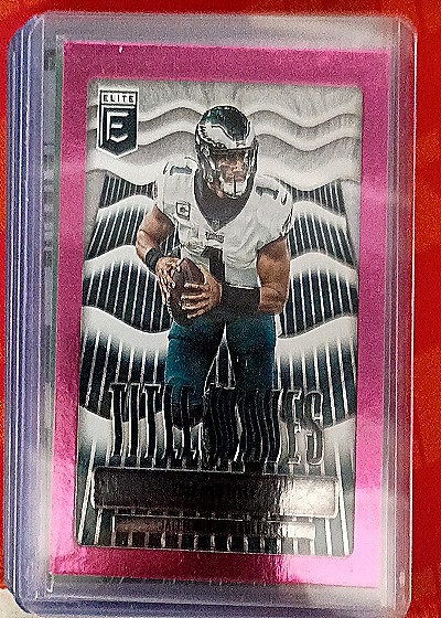 2023 Panini Donruss Elite #TW-10 Jalen Hurts Title Waves Insert Pink Parallel — front