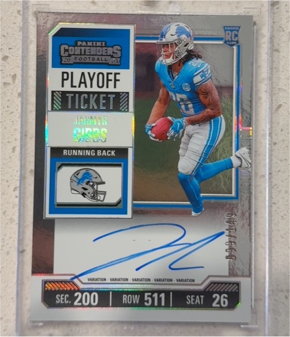 2023 Panini Contenders #112 Jahmyr Gibbs Divisional Ticket — front
