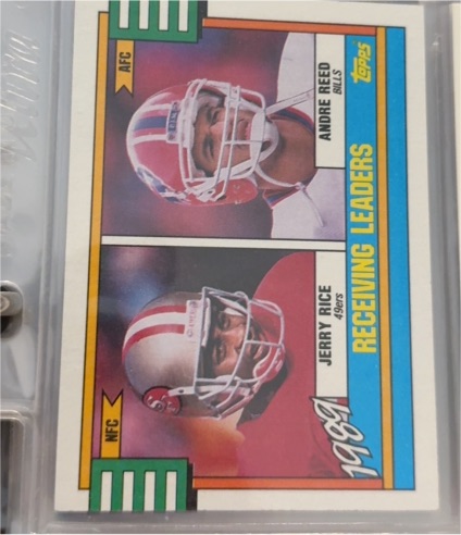 1990 Topps #431 Receiving Leaders Jerry Rice / Andre Reed — front
