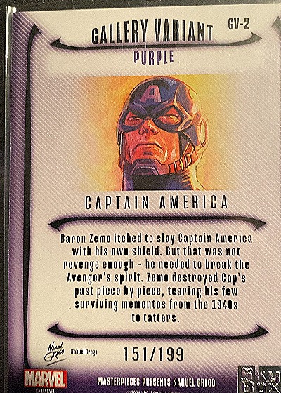 1994 SkyBox Masterpieces Gallery Variant GV-2 Captain America Purple — back