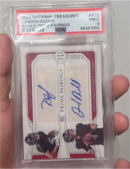 2022 National Treasures #ATL Drake London/Desmond Ridder Rookie Prime Pairings — front
