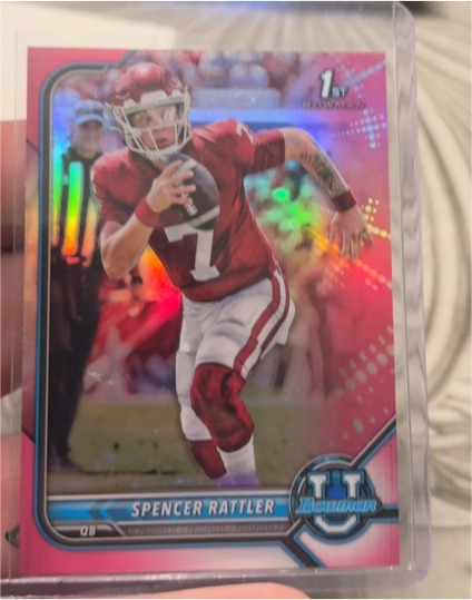 2021-22 Bowman University #28 Spencer Rattler Pink Refractor — front