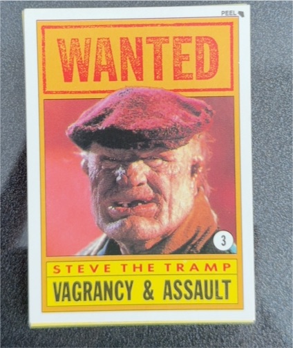 1990 Topps Dick Tracy Sticker #3 Steve the Tramp Vagrancy & Assault — front
