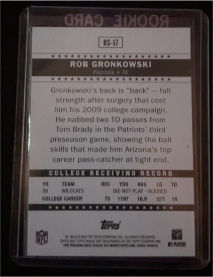 2010 Topps Rookie Card #RS-17 Rob Gronkowski — front